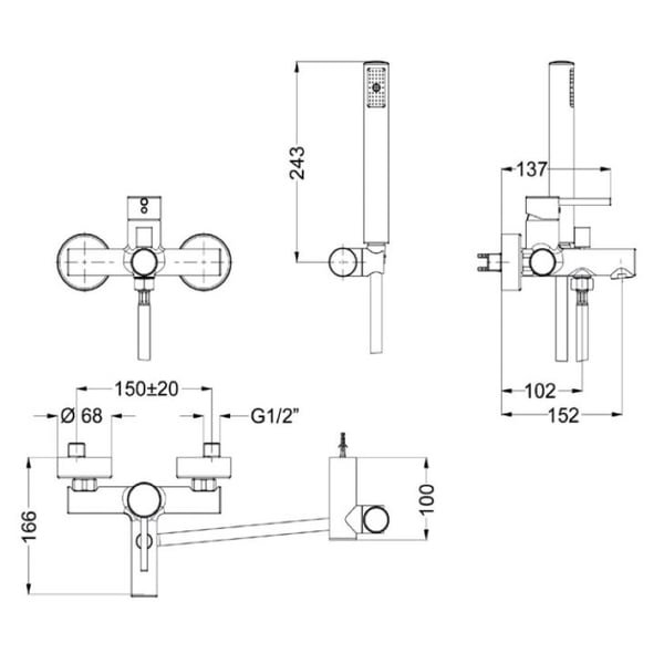 Μπαταρία λουτρού Tonda black matt 145210-400